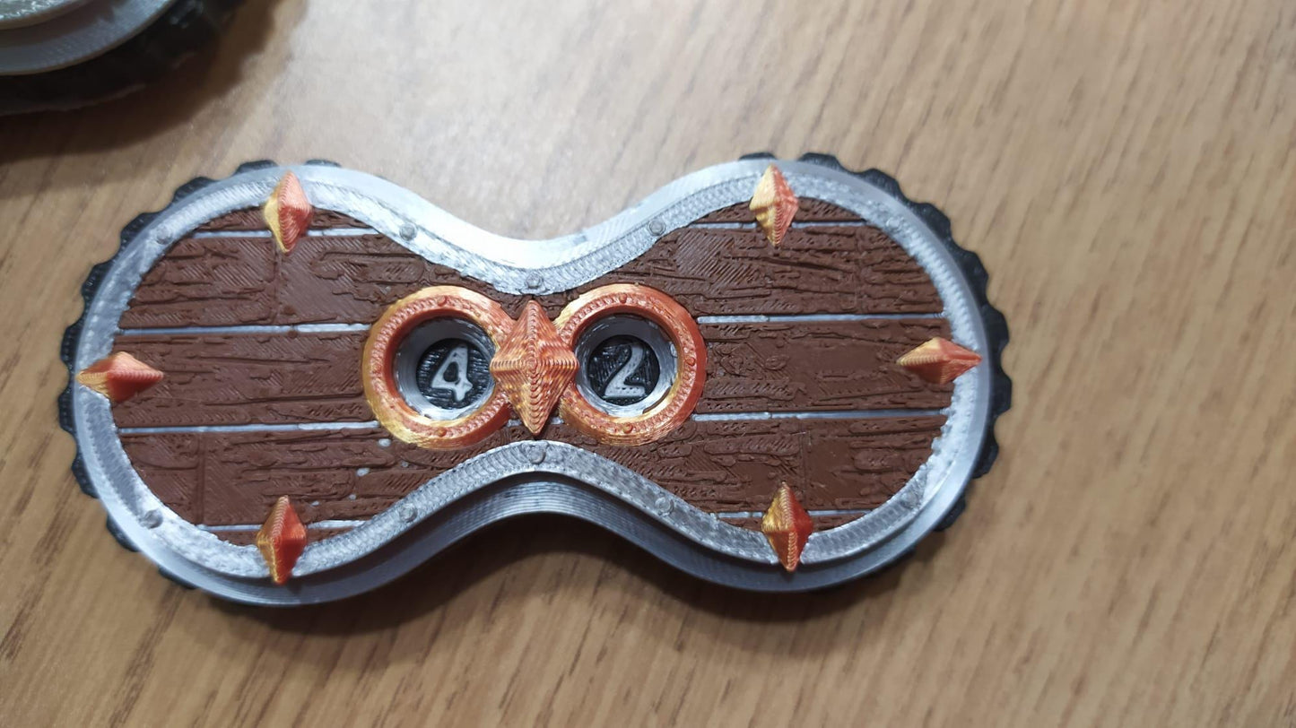 Medieval fantasy style 3D printed clicky wheel life counter tracker