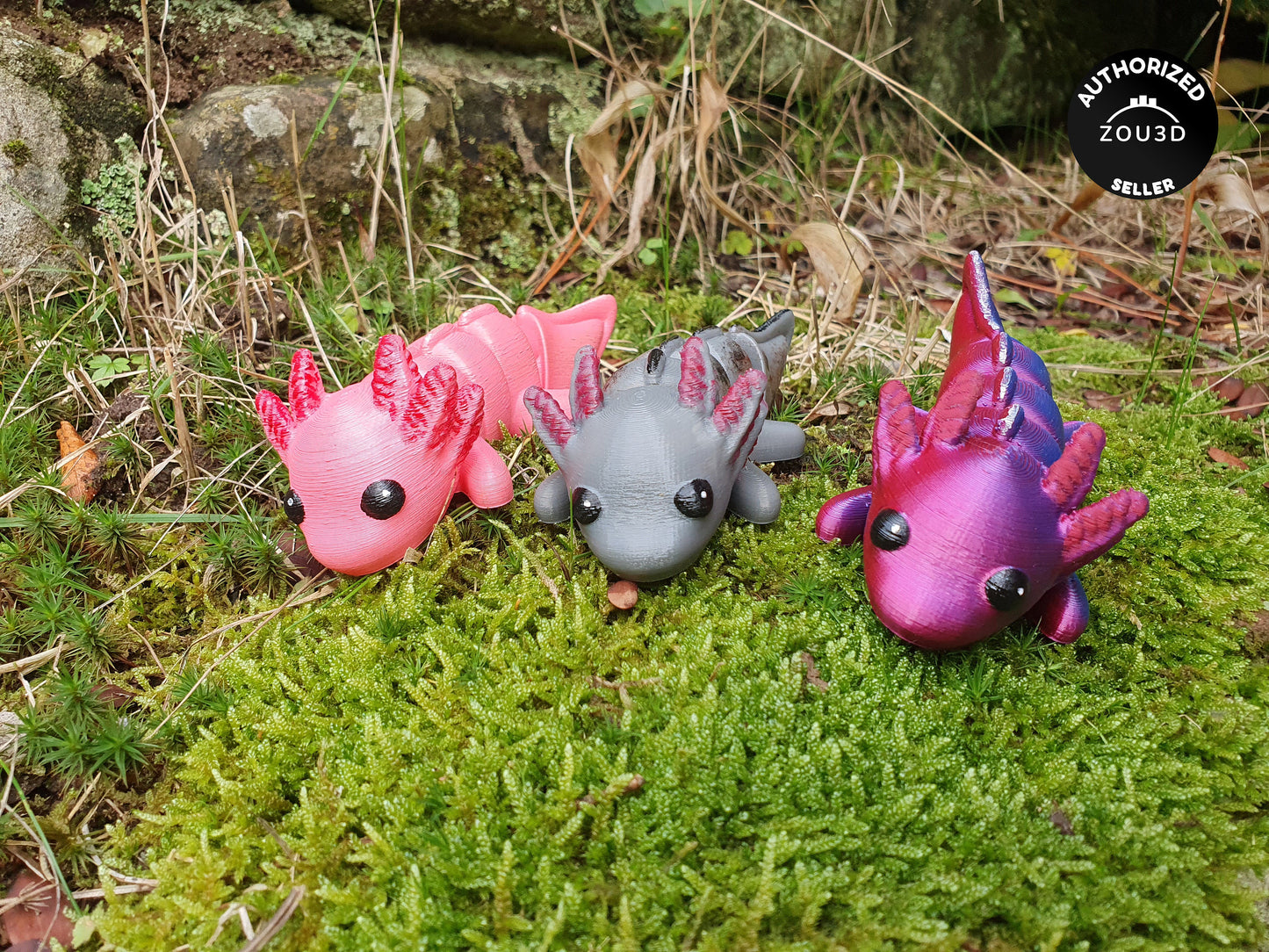 Cute Baby Axolotl - Articulated Flexible 3D Print. Professionally Hand painted finishing details