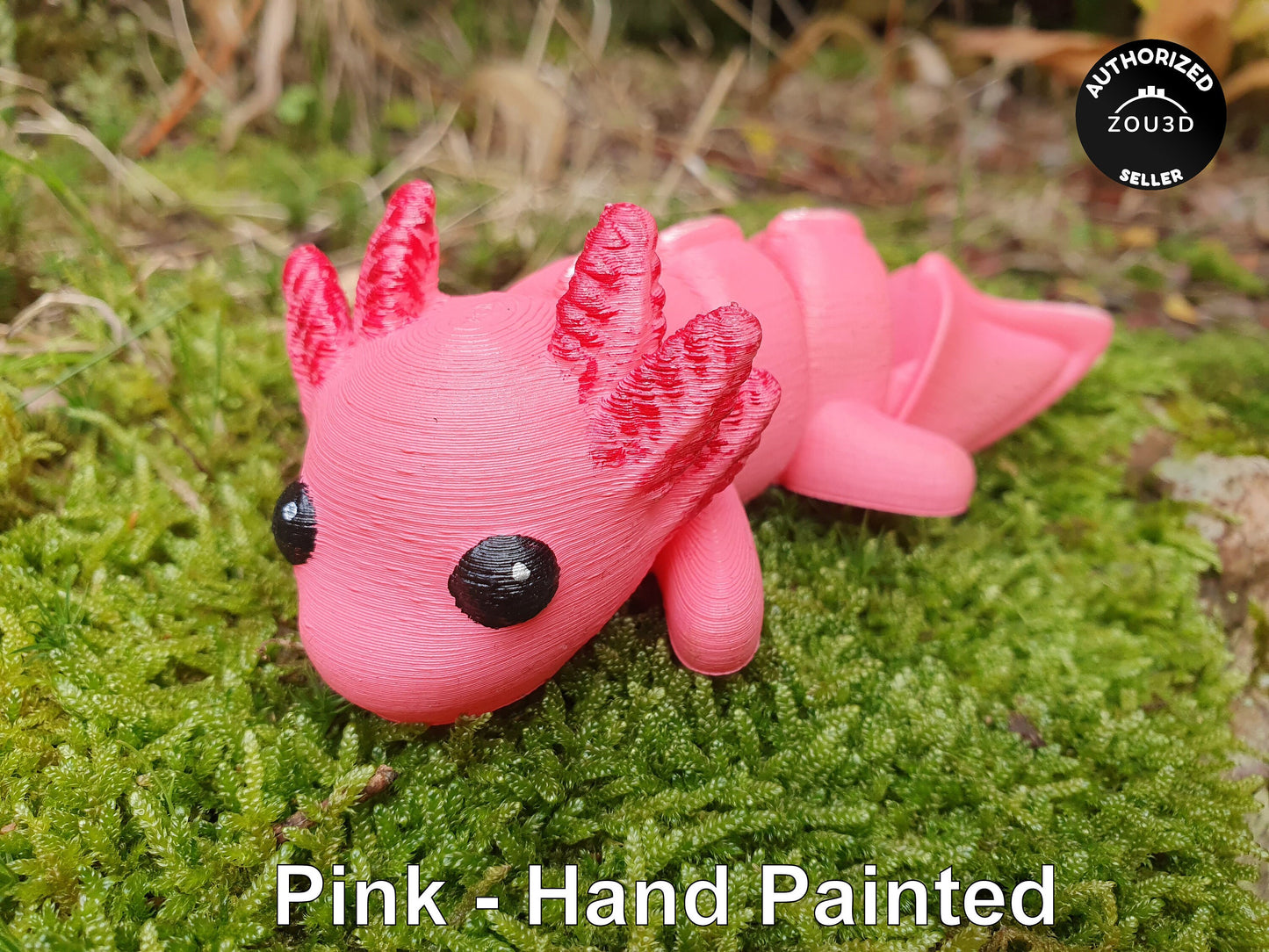 Cute Baby Axolotl - Articulated Flexible 3D Print. Professionally Hand painted finishing details