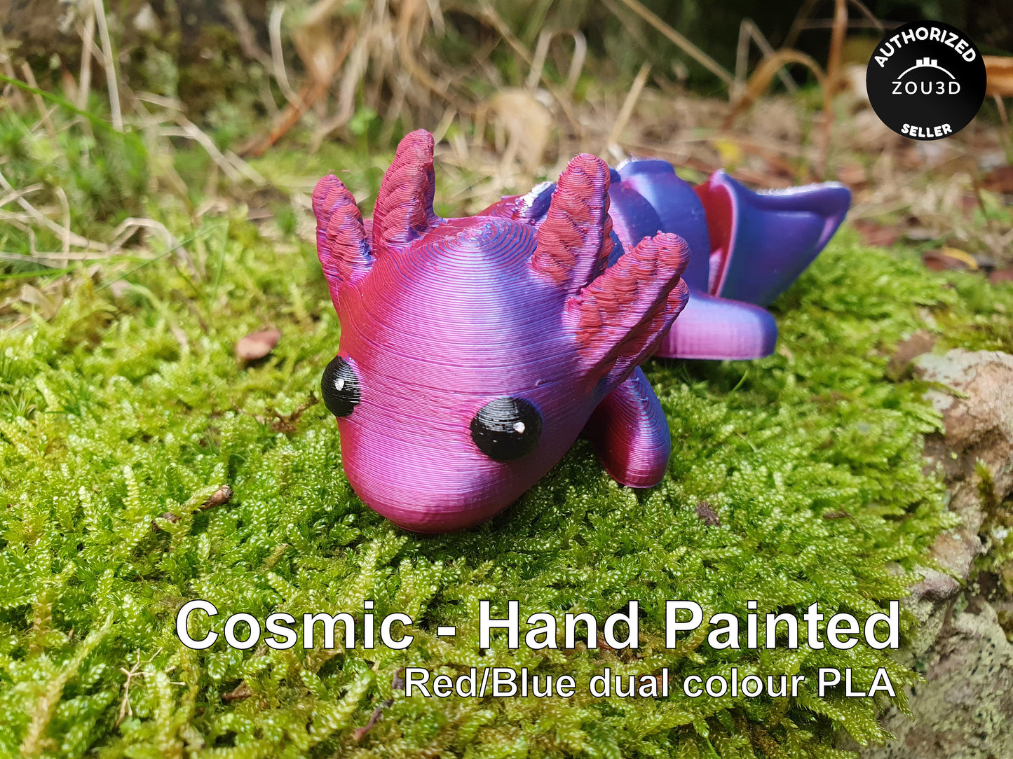 Cute Baby Axolotl - Articulated Flexible 3D Print. Professionally Hand painted finishing details