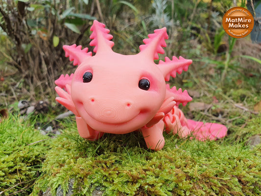 Adorable Axolotl -  Articulated Flexible 3D Print. Professionally Hand painted finishing details