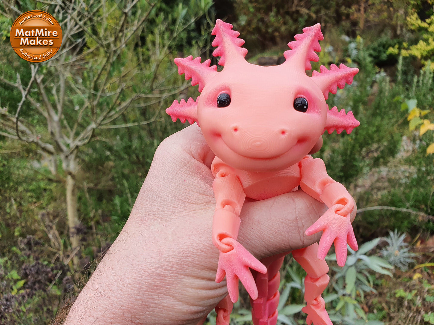 Adorable Axolotl -  Articulated Flexible 3D Print. Professionally Hand painted finishing details