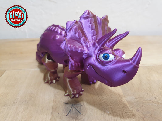 Cute Flexi Triceratops Dinosaur -  Articulated Flexible 3D Print. Professionally Hand painted finishing details