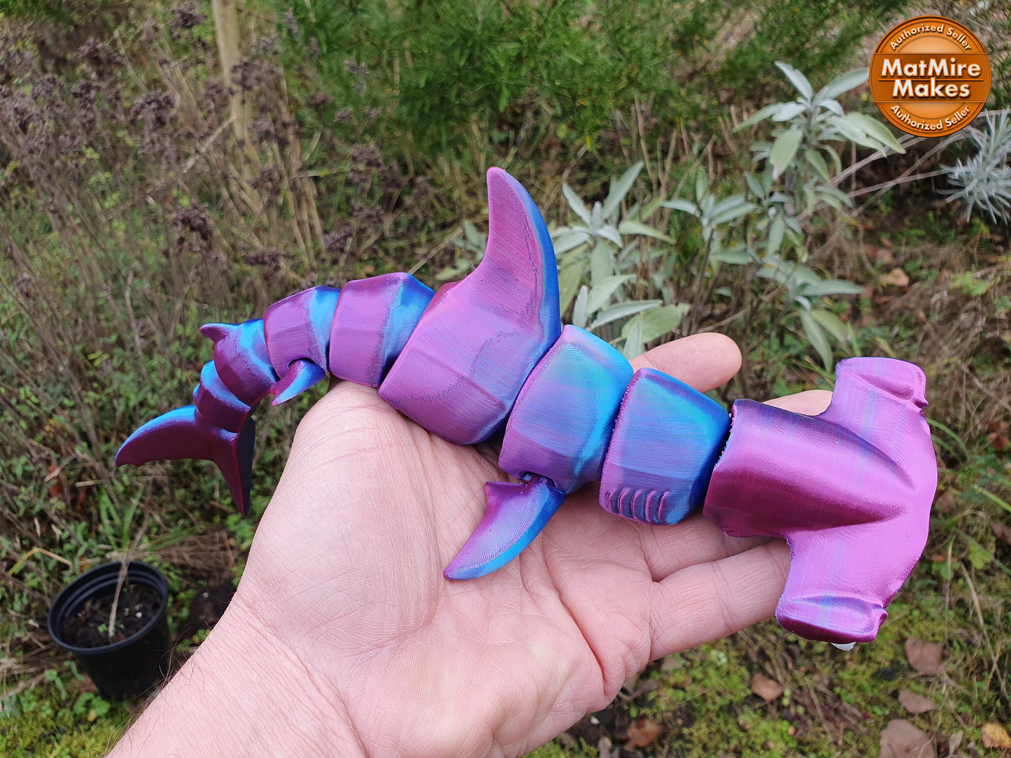 Hammerhead Shark - Articulated Flexible 3D Print. Professionally Hand painted finishing details