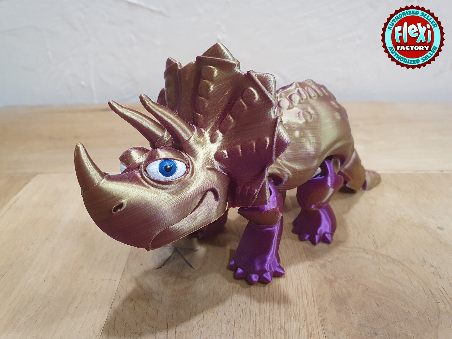 Cute Flexi Triceratops Dinosaur -  Articulated Flexible 3D Print. Professionally Hand painted finishing details