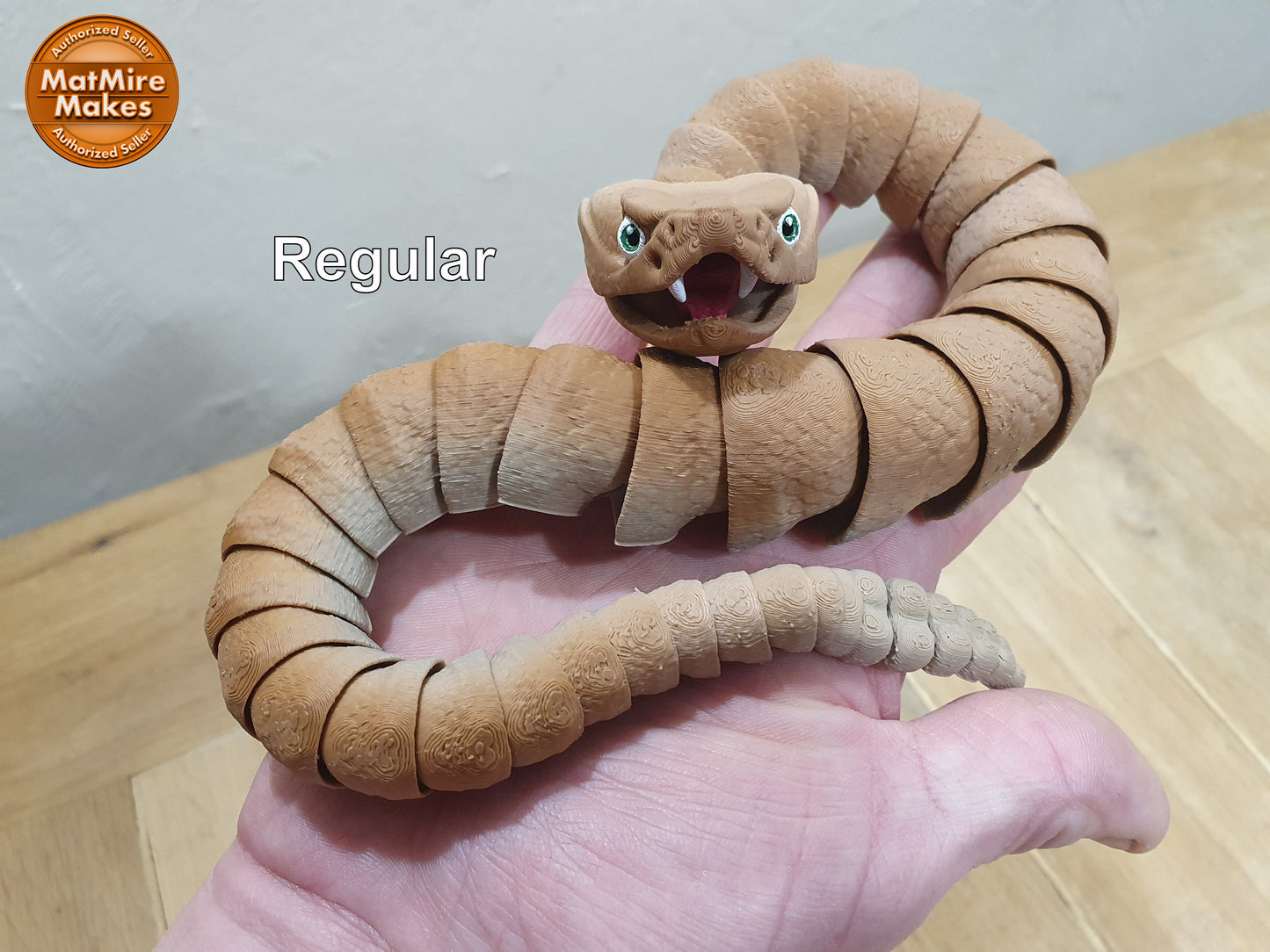 Cute Flexi Rattlesnake -  Articulated Flexible 3D Print with functional rattle! Professionally Hand painted finishing details