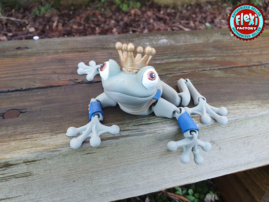 Cute Flexi Frog Prince -  Articulated Flexible 3D Print. Professionally Hand painted finishing details