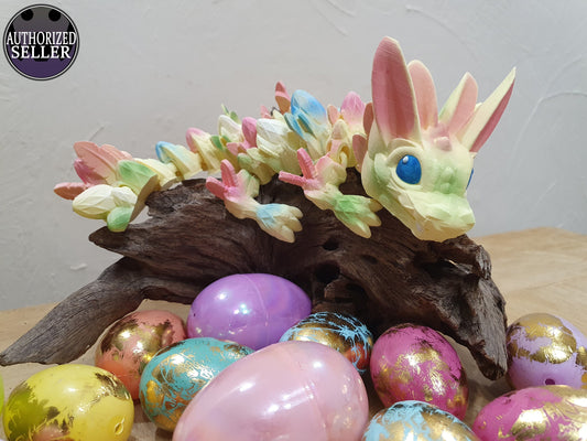 Large Baby Easter Dragon by Cinderwing3D -  Articulated Flexible 3D Print. Professionally Hand painted finishing details - Bunny Dragon