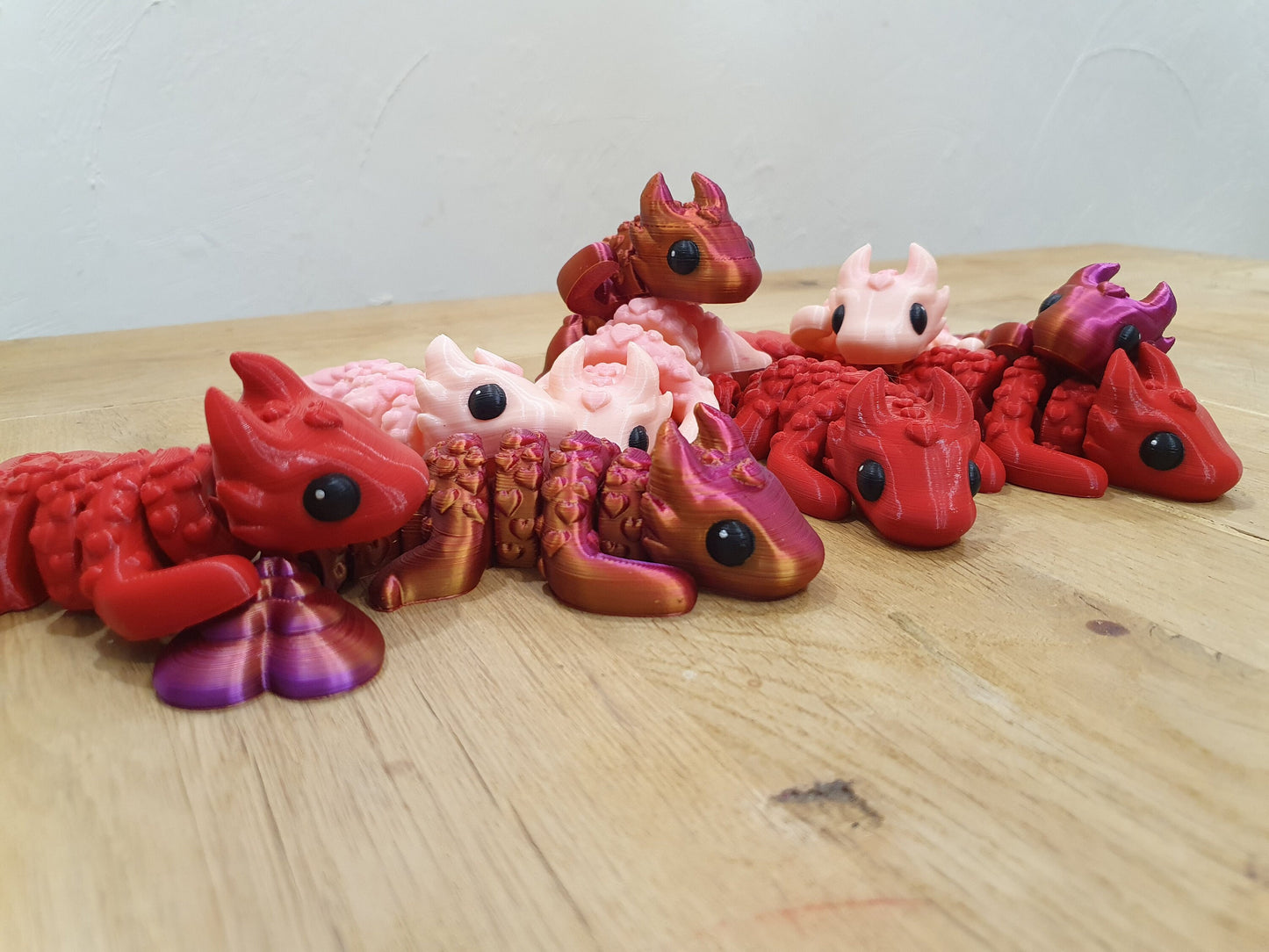 Baby Love Dragon - Articulated Flexible 3D Print. Professionally Hand painted finishing details - Valentines Day Gift