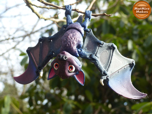 Flapping Fruit Bat - Articulated Flexible 3D Print. Professionally Hand painted finishing details