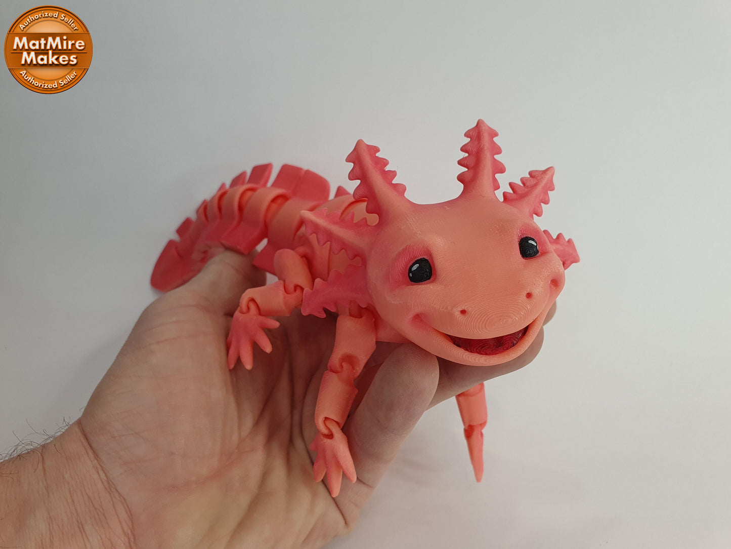 Big Smile Adorable Axolotl Articulated Flexi 3D print - Professionally Hand painted finishing details, can be printed any colour you like!