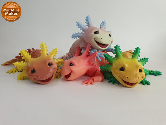 Big Smile Adorable Axolotl Articulated Flexi 3D print - Professionally Hand painted finishing details, can be printed any colour you like!