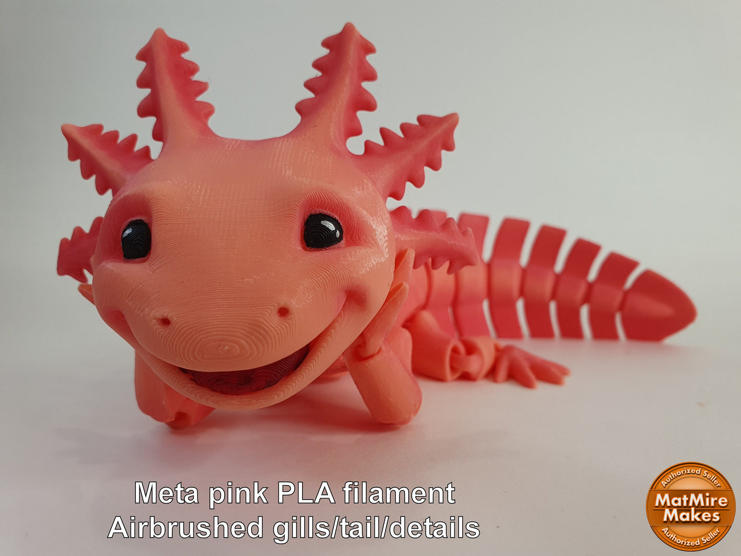 Big Smile Adorable Axolotl Articulated Flexi 3D print - Professionally Hand painted finishing details, can be printed any colour you like!