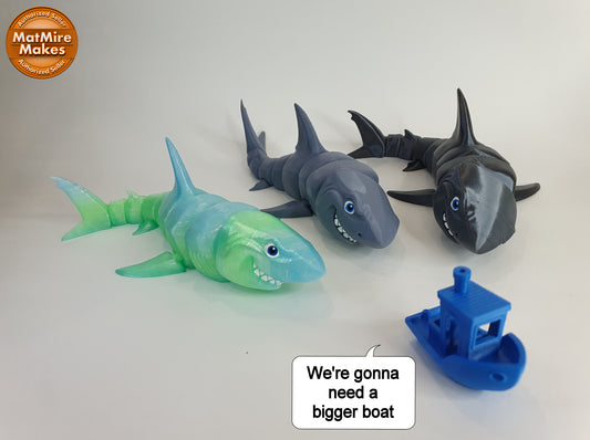 Great White Shark Articulated Flexi 3D print - Professionally Hand painted finishing details, can be printed any colour you like!