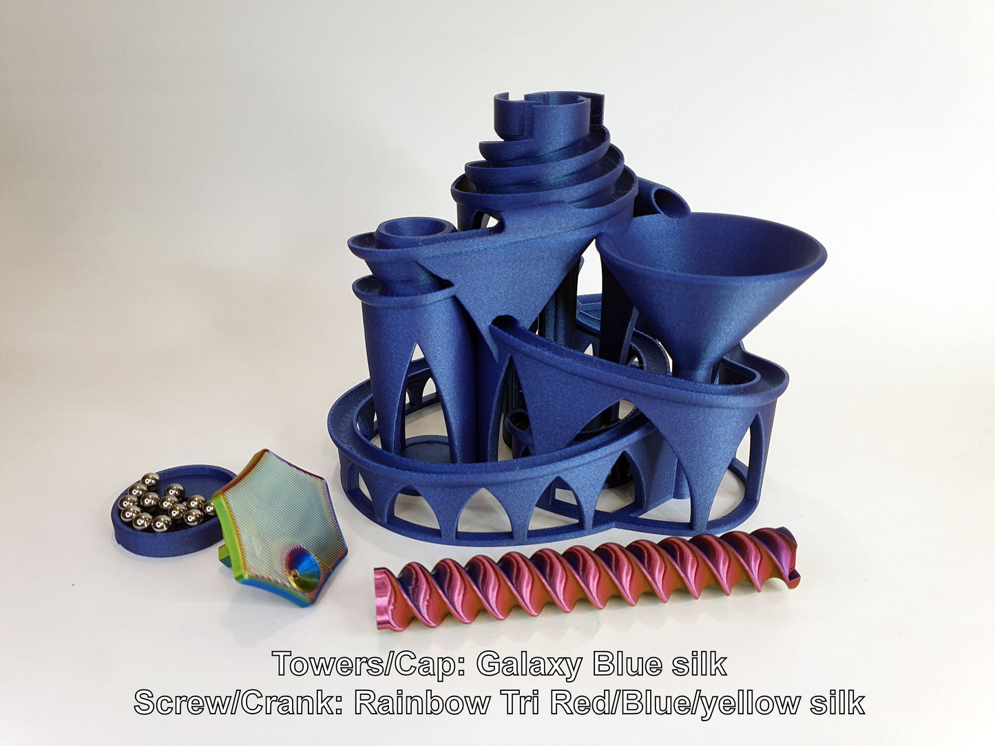 The Cyclone: triple lift, triple track marble machine - 3D printed in any colour you like - can be personalised!