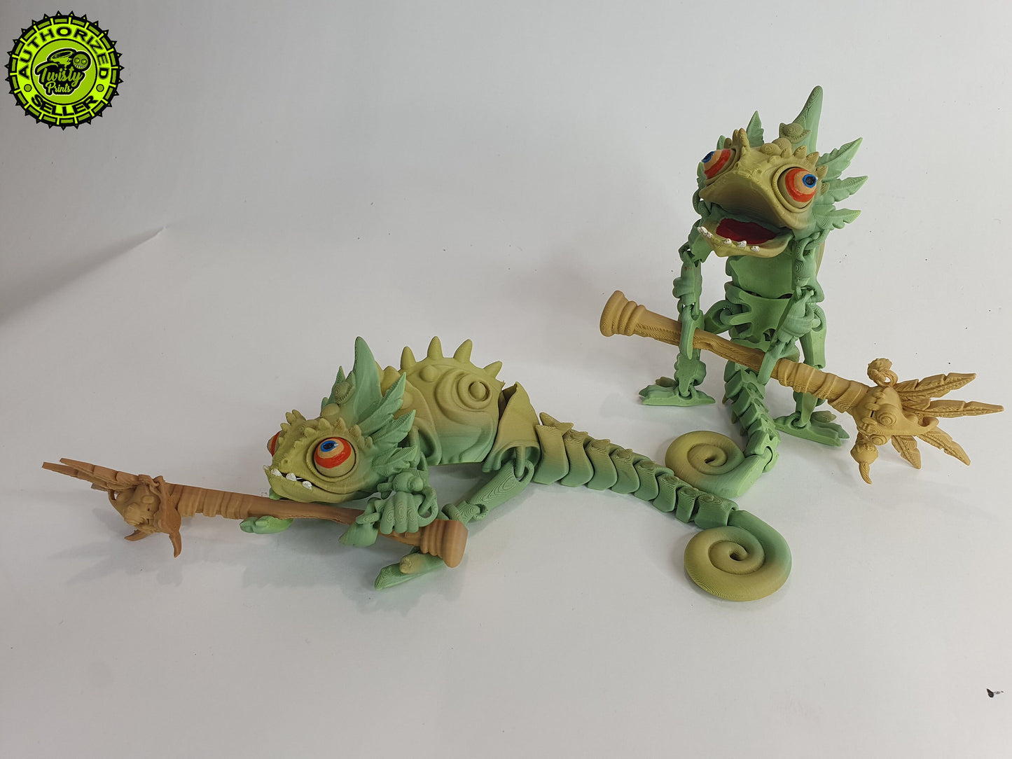 Crazy Shaman Chameleon - Articulated Flexible 3D Print. Professionally Hand painted finishing details- can print in any colour you like