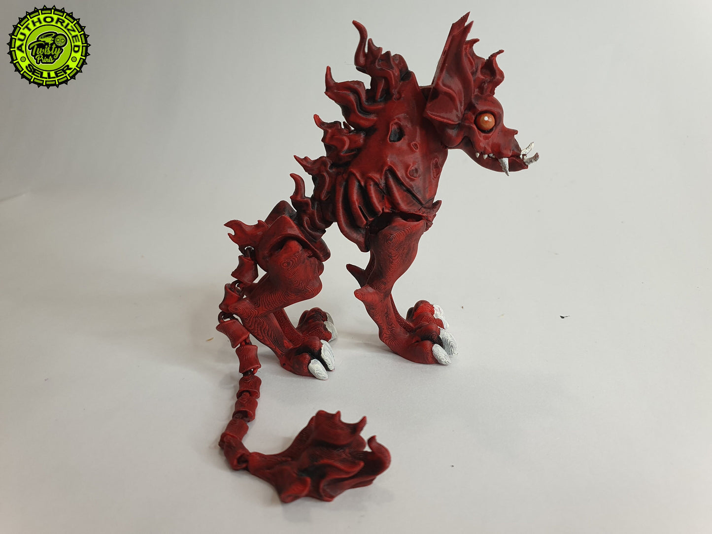 Good Boi Hellhound - Articulated Flexible 3D Print. Professionally Hand painted finishing details- can print in any colour you like