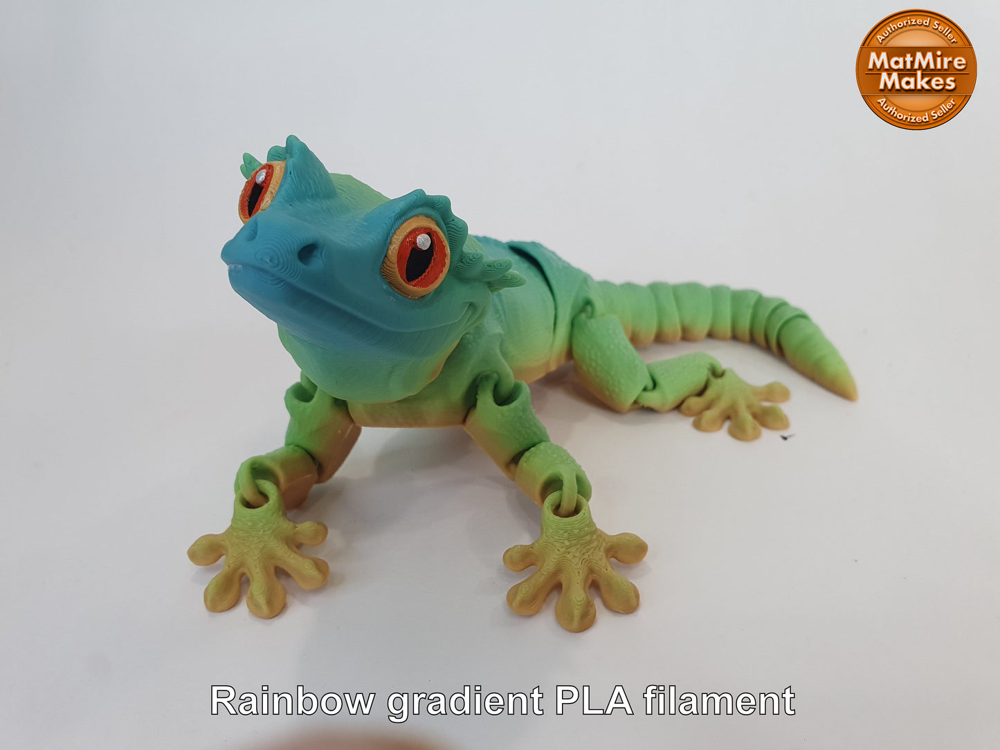 Crested Gecko Articulated Flexi 3D print - Professionally Hand painted, can be printed any colour you like! Frog butt and regular tails