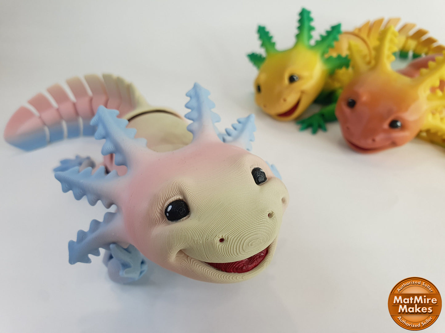 Big Smile Adorable Axolotl Articulated Flexi 3D print - Professionally Hand painted finishing details, can be printed any colour you like!