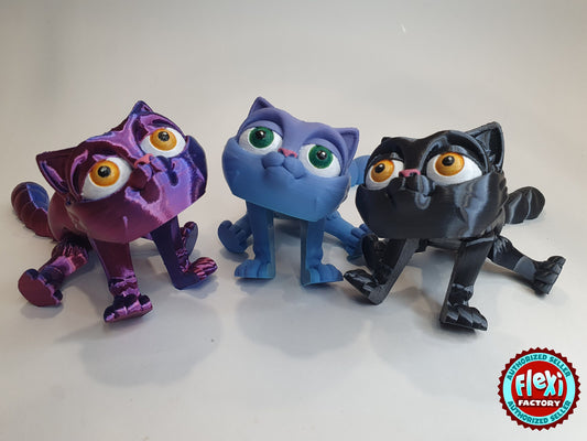 Flexi Cat - Articulated Flexible 3D Print. Professionally Hand painted finishing details- can print in any colour you like!