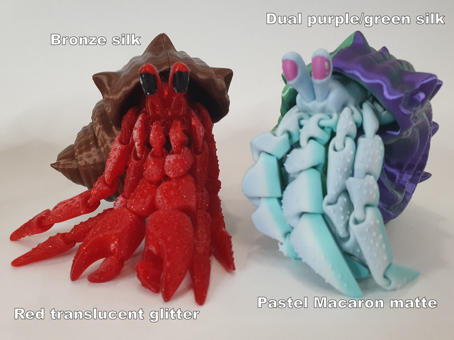 Hermes the Hermit Crab Articulated Flexible 3D Print - Magnetic removable shell - Hand painted details - Can be printed any colour you like!