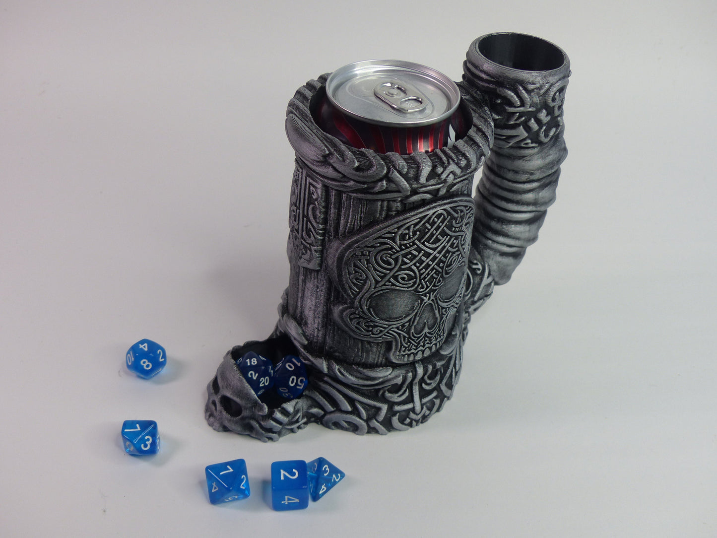 Celtic Skull Can Cosy/Cozy DnD Dice Tower - 3D printed and hand painted - Can be personalised!